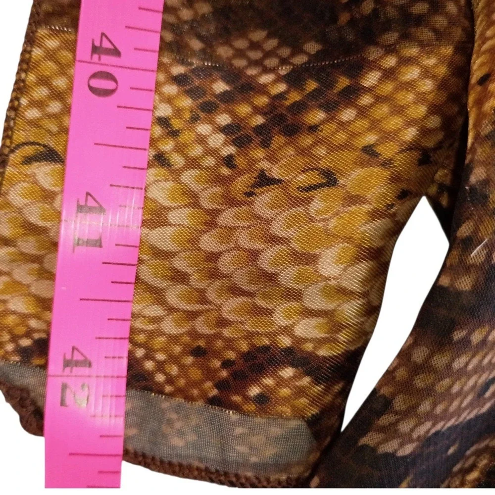 Vintage Jean Player Brown Snakeskin Print Sheer Scarf Gold Metallic Square 42